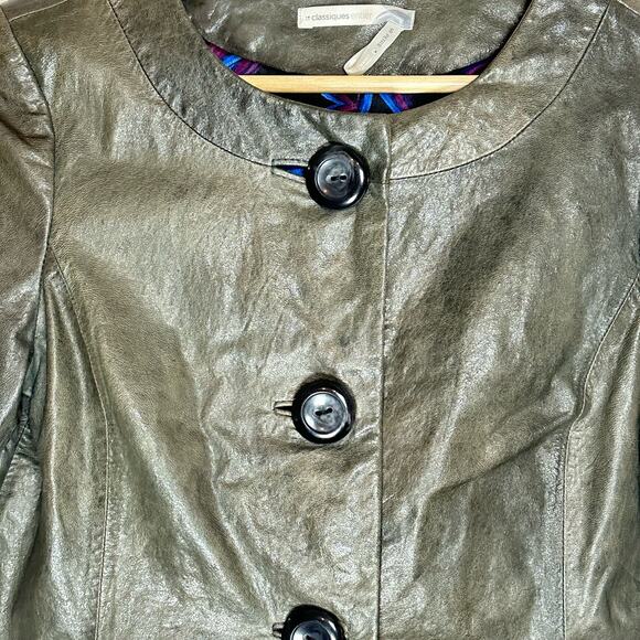 Vintage Classiques Entier cropped‎ bell sleeve bronze leather jacket womans SP - Picture 10 of 12